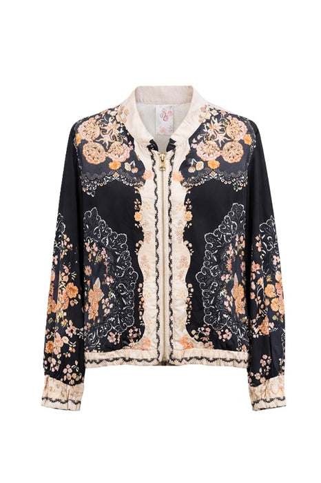 Jacke mit Blumenmuster schwarz/beige/rosa - One Size