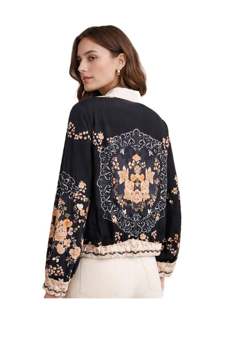 Jacke mit Blumenmuster schwarz/beige/rosa - One Size