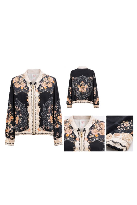 Jacke mit Blumenmuster schwarz/beige/rosa - One Size