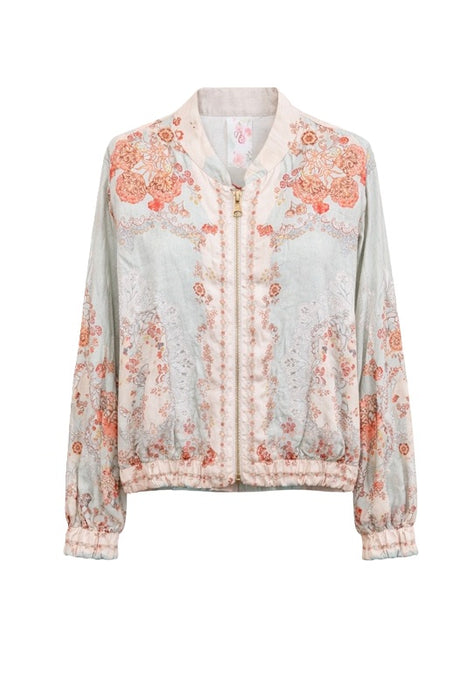 Jacke mit Blumenmuster hellgrün/beige/orange - One Size