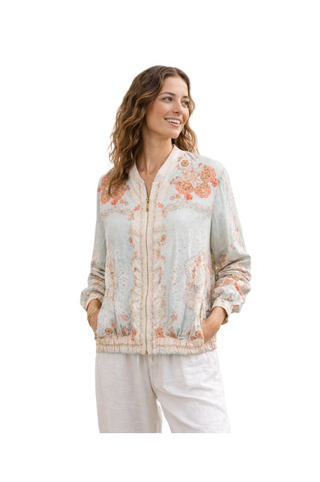 Jacke mit Blumenmuster hellgrün/beige/orange - One Size