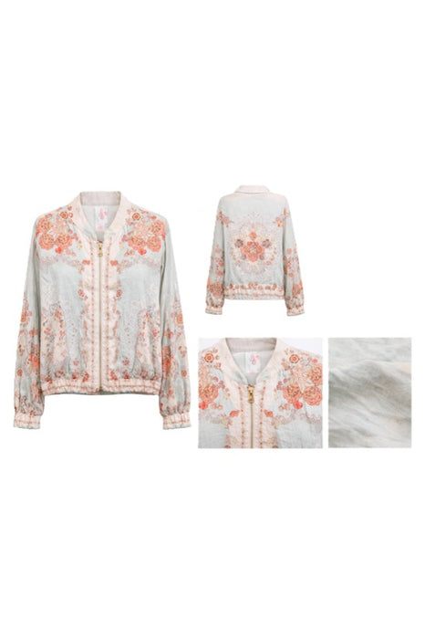 Jacke mit Blumenmuster hellgrün/beige/orange - One Size