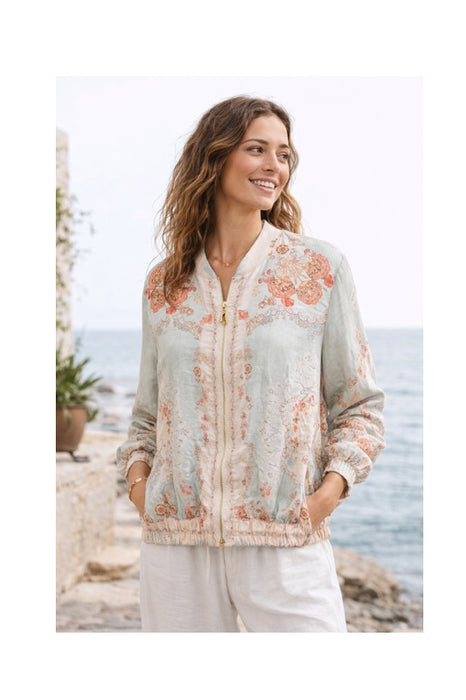 Jacke mit Blumenmuster hellgrün/beige/orange - One Size