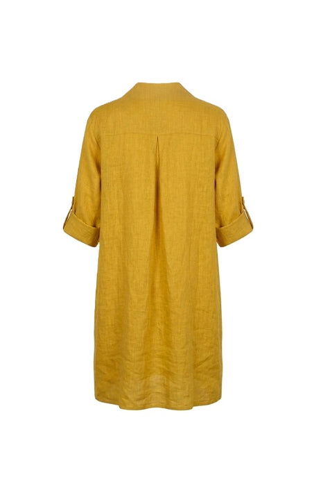 Robe longue en lin à manches longues moutarde - Taille unique