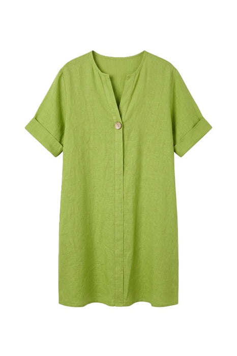 Robe en lin manches 3/4 vert olive - Taille unique