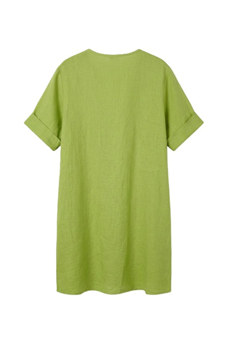Robe en lin manches 3/4 vert olive - Taille unique