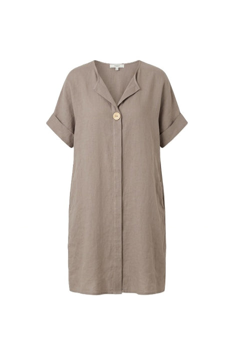 Linen dress 3/4 sleeves taupe - One Size