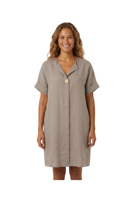 Linen dress 3/4 sleeves taupe - One Size