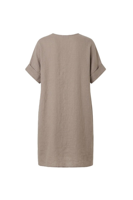 Linen dress 3/4 sleeves taupe - One Size
