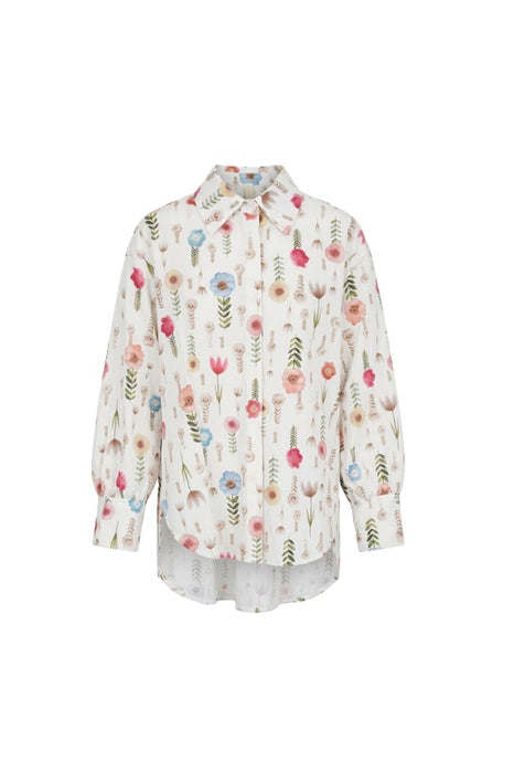 Bluse langarm Baumwolle Blumen - One Size