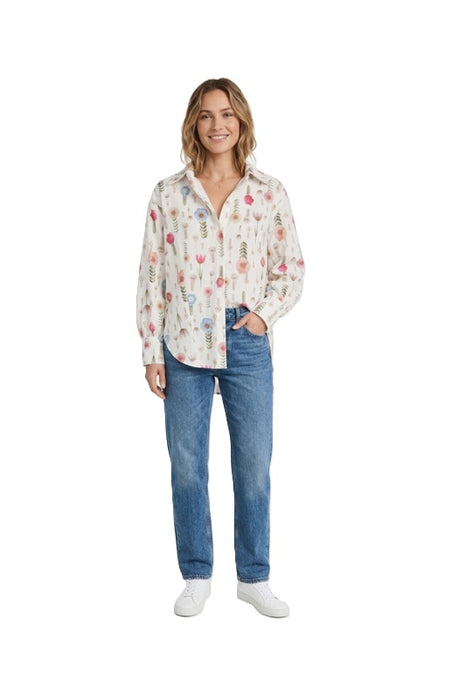 Bluse langarm Baumwolle Blumen - One Size