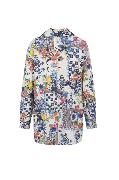 Bluse langarm Baumwolle Blumen/Zitronen - One Size
