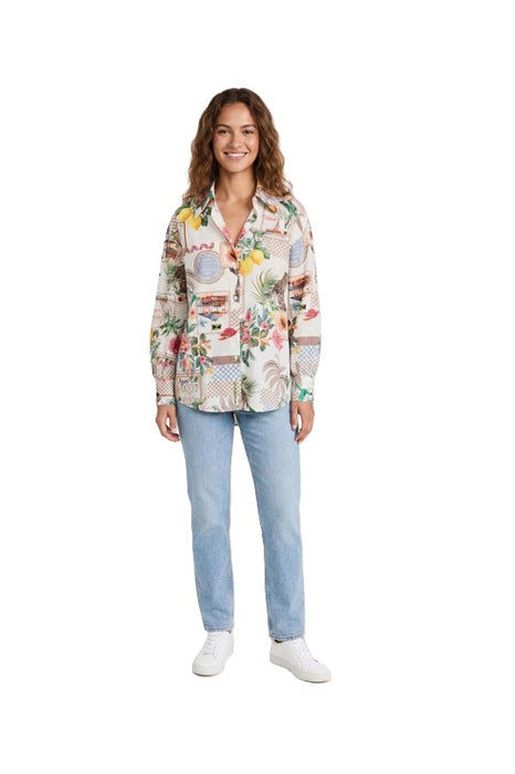 Bluse langarm Baumwolle Zitronen - One Size