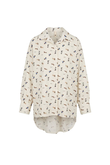 Bluse langarm Baumwolle Hundemuster - One Size