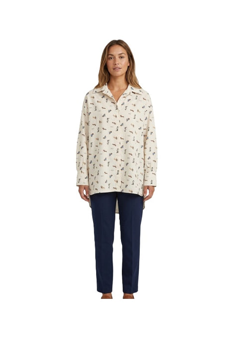 Bluse langarm Baumwolle Hundemuster - One Size