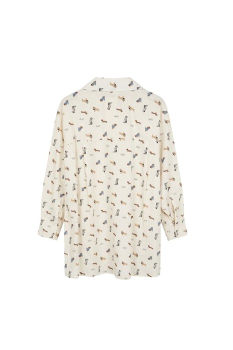 Bluse langarm Baumwolle Hundemuster - One Size