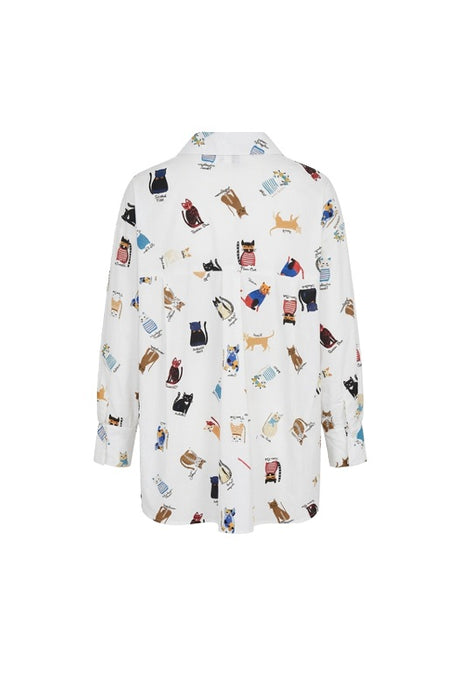 Bluse langarm Baumwolle Katzenmuster - One Size