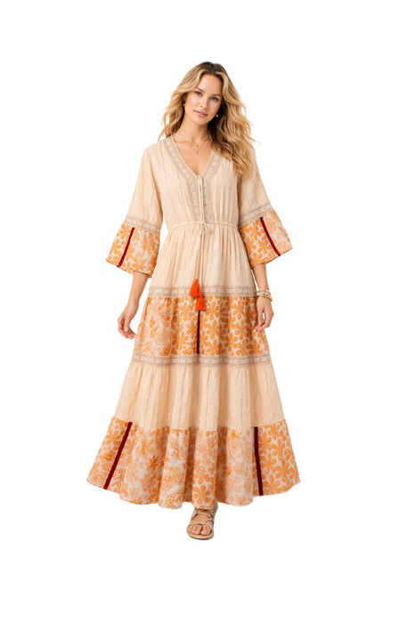 Dress long rayon apricot/orange/gold-colored - One Size