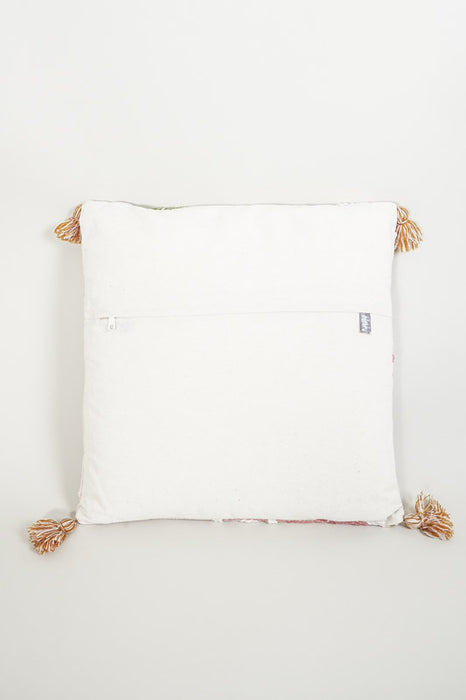 Coussin décoratif en velours de coton rose avec broderies motif floral vieux rose/vert 45x45cm