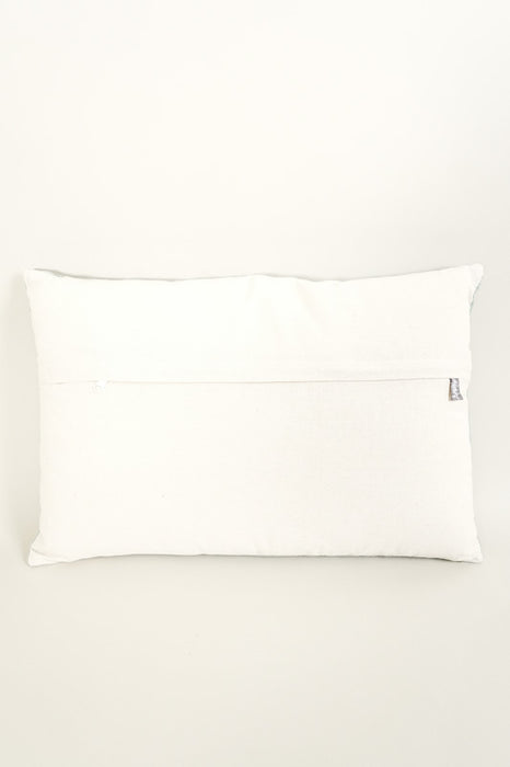 Coussin décoratif en velours de coton bleu-vert brodé de 2 poissons bleus/blanc cassé/verts 40x60cm