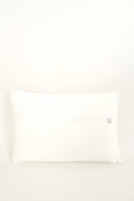 Coussin décoratif en velours de coton ocre brodé de fleurs beige/vert 40x60cm