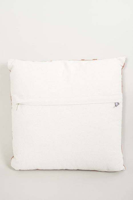 Coussin décoratif en velours de coton rouge rouille, broderies de fougères et de fleurs blanc cassé, 45 x 45 cm