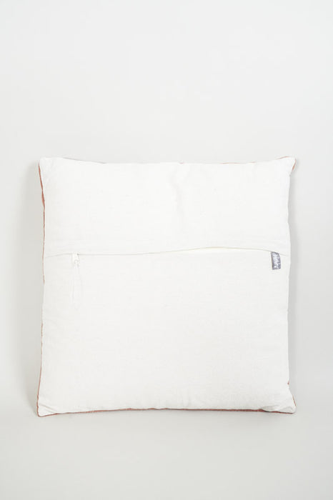 Coussin décoratif en velours de coton terracotta brodé d’une prairie fleurie beige/vert clair 45 x 45 cm