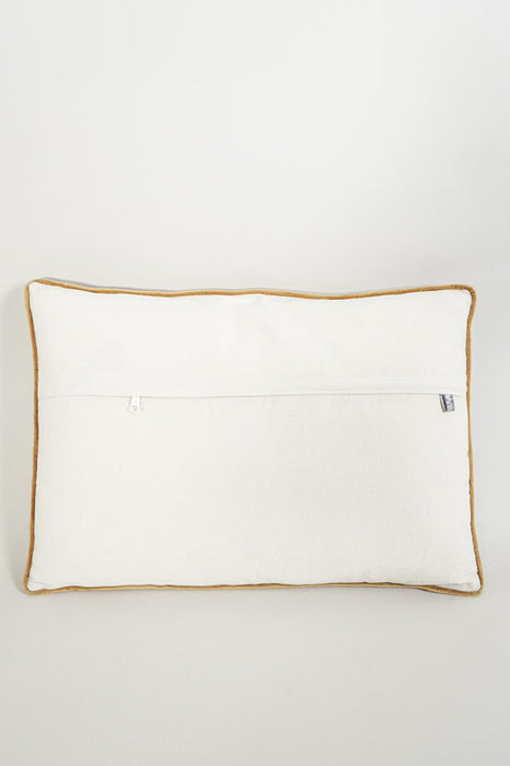 Coussin décoratif en velours de coton rouge rouille avec broderies d’oiseaux et de fleurs ocre/marron clair/taupe 40 x 60 cm