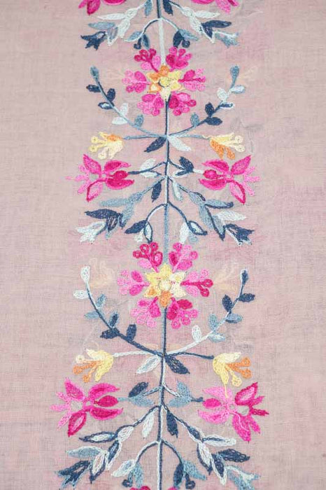 Écharpe en coton vieux rose motif floral brodé multicolore 90x180cm