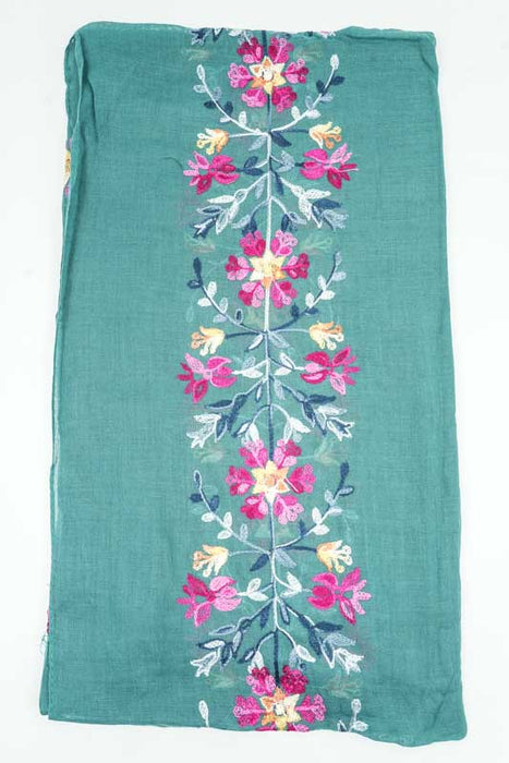 Baumwollschal petrol Blumenmuster gestickt multicolor 90x180cm