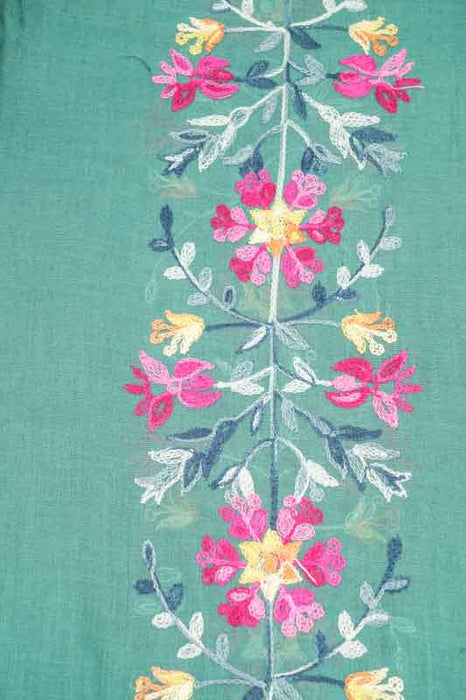 Baumwollschal petrol Blumenmuster gestickt multicolor 90x180cm