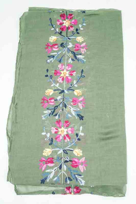 Baumwollschal khaki Blumenmuster gestickt multicolor 90x180cm