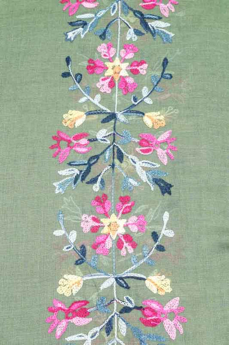 Baumwollschal khaki Blumenmuster gestickt multicolor 90x180cm