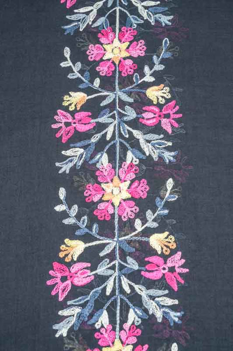Baumwollschal schwarz Blumenmuster gestickt multicolor 90x180cm