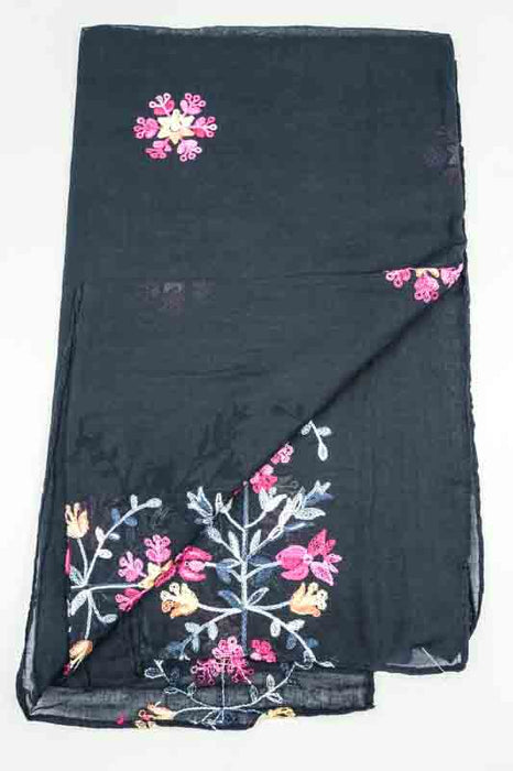 Baumwollschal schwarz Blumenmuster gestickt multicolor 90x180cm