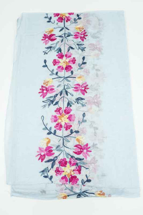 Baumwollschal babyblau Blumenmuster gestickt multicolor 90x180cm