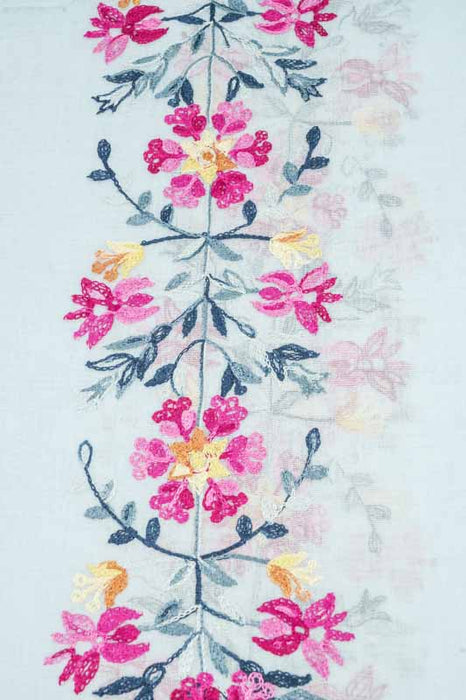 Baumwollschal babyblau Blumenmuster gestickt multicolor 90x180cm