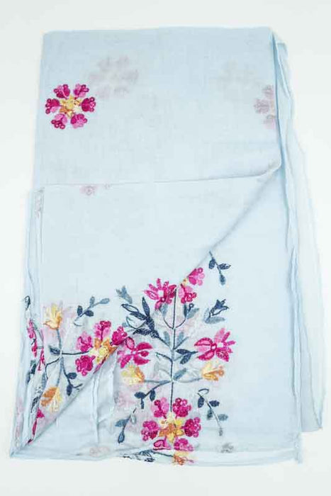 Baumwollschal babyblau Blumenmuster gestickt multicolor 90x180cm