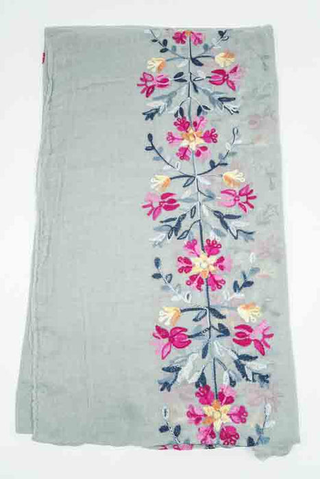 Baumwollschal salbei Blumenmuster gestickt multicolor 90x180cm