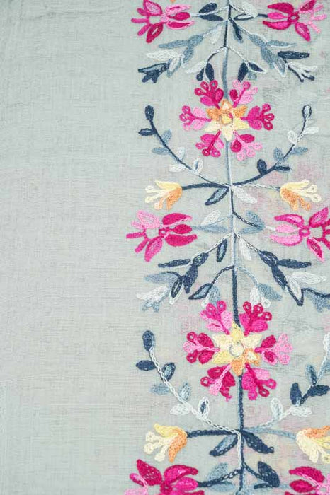 Baumwollschal salbei Blumenmuster gestickt multicolor 90x180cm