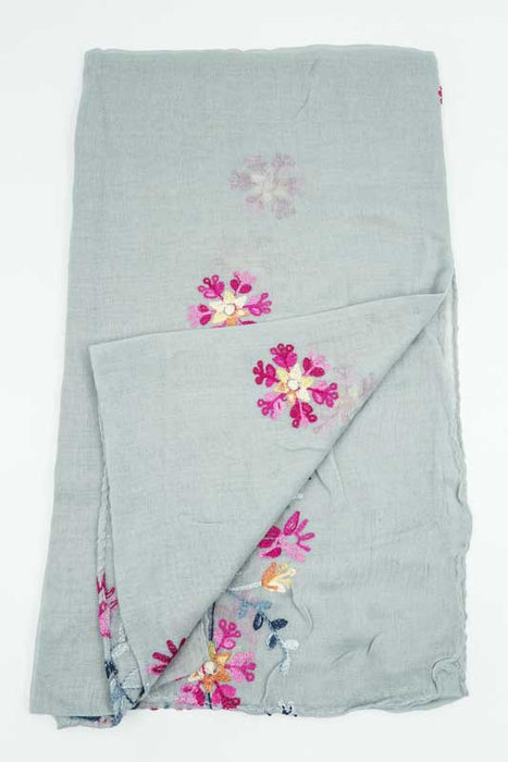 Baumwollschal salbei Blumenmuster gestickt multicolor 90x180cm