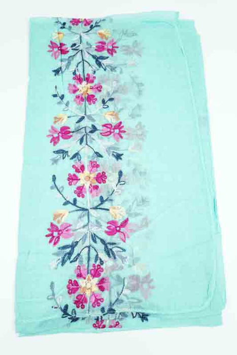 Cotton scarf turquoise floral embroidery multicolor 90x180cm