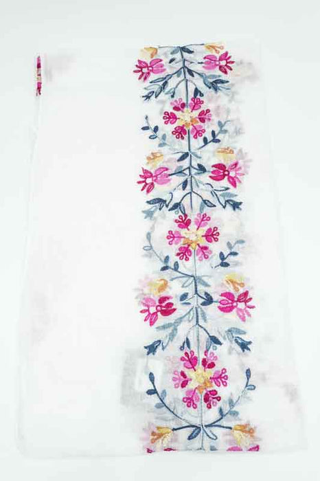 Baumwollschal weiss Blumenmuster gestickt multicolor 90x180cm