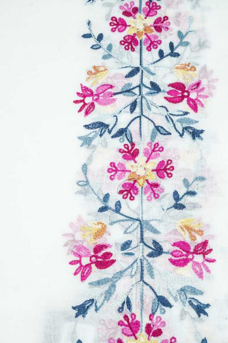 Baumwollschal weiss Blumenmuster gestickt multicolor 90x180cm