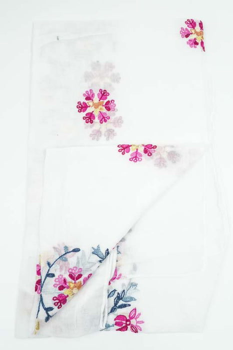 Baumwollschal weiss Blumenmuster gestickt multicolor 90x180cm