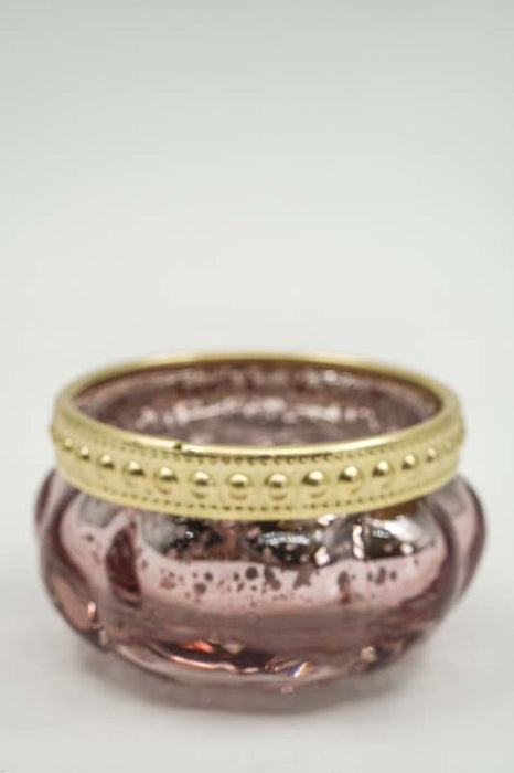 Windlicht Glas/Messing hellrosa 6x6x3.5cm