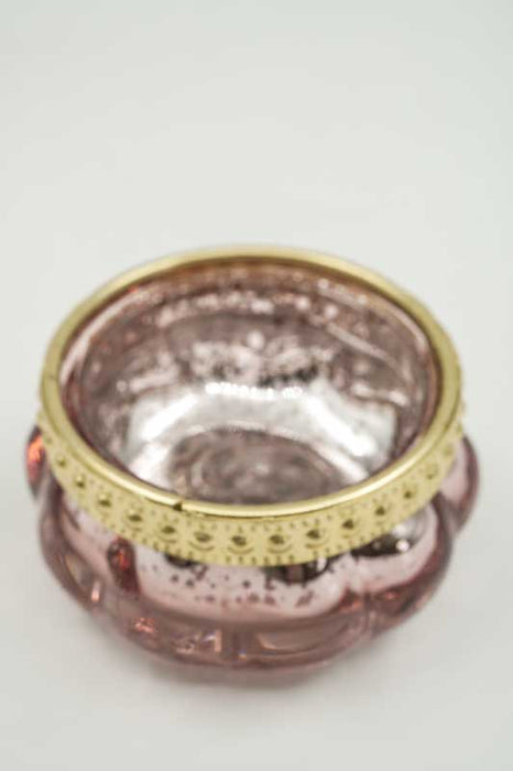 Windlicht Glas/Messing hellrosa 6x6x3.5cm