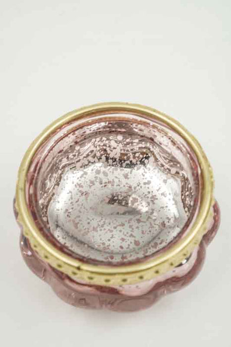 Windlicht Glas/Messing hellrosa 6x6x3.5cm