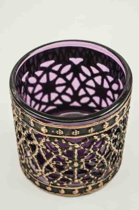 Windlicht antik goldfarben / Glas violett 5.5x5.5x5cm