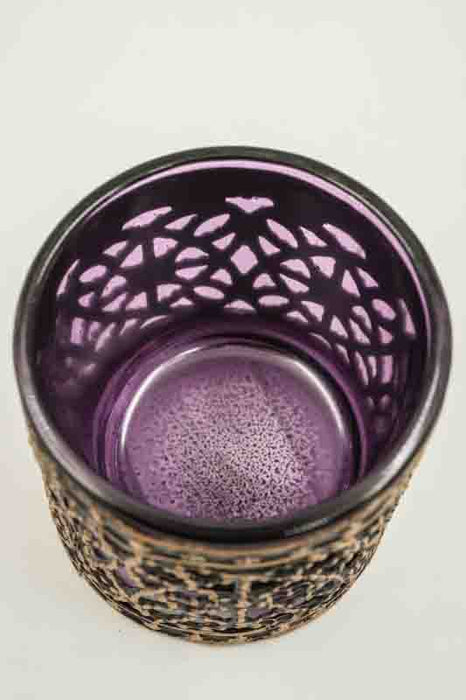 Windlicht antik goldfarben / Glas violett 5.5x5.5x5cm
